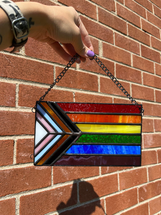 (Made to Order) Progress Pride Flag - Glass Suncatcher