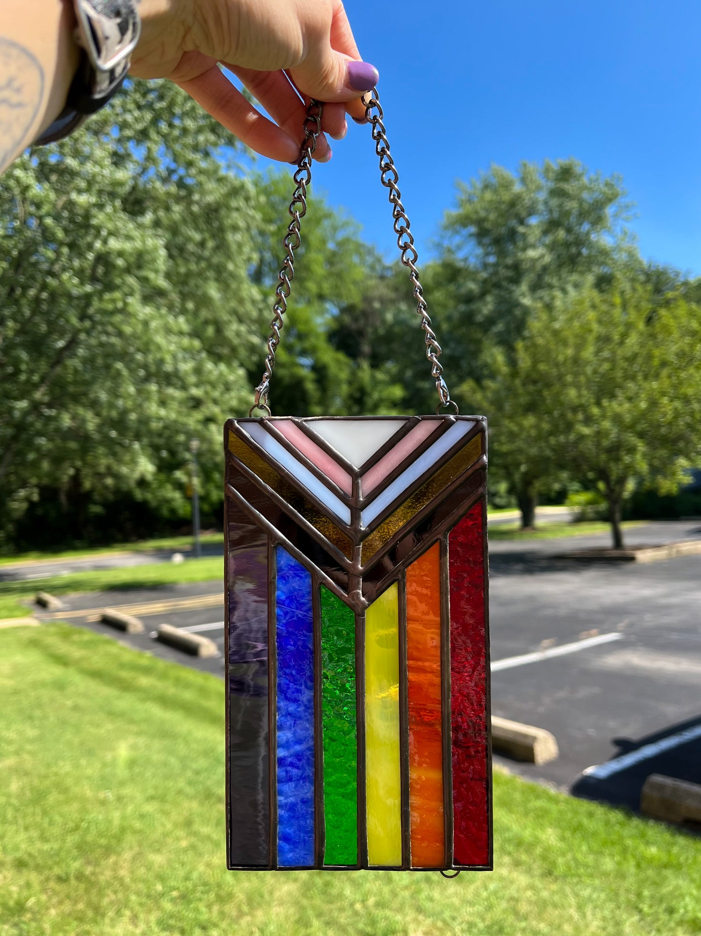 (Made to Order) Progress Pride Flag - Glass Suncatcher